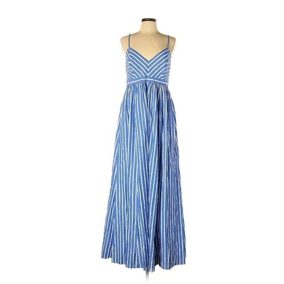 NWT J.Crew Long Drapey Spaghetti-strap Maxi in White Blue Stripe Dress 0 - Picture 5 of 11